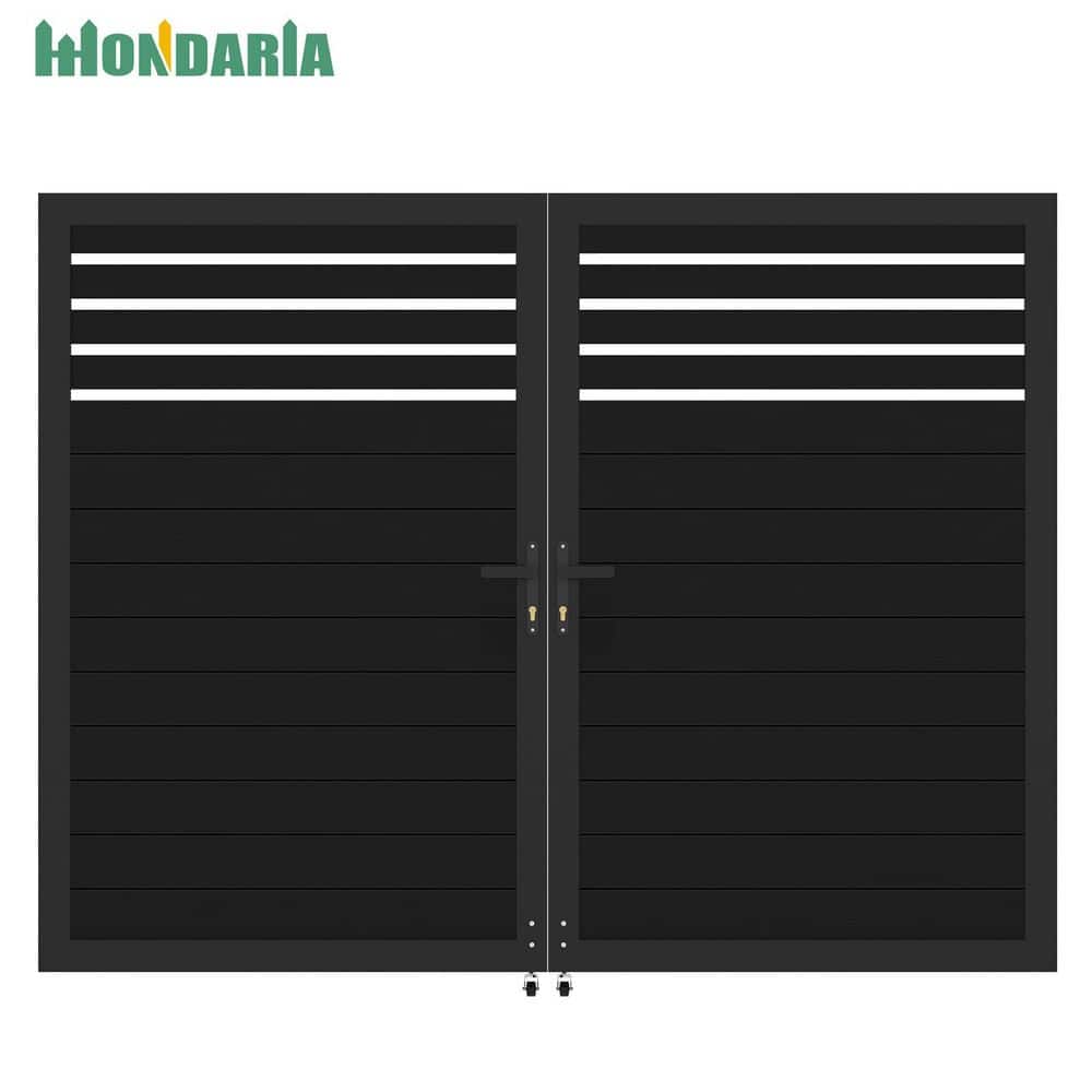 Modern Rust-Proof 7.9 ft. W x 5.9 ft. H Black Aluminum Semi-Private Double Swing Gate with Wheel price history on PriceWatchPro