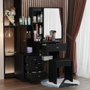 WIAWG 5-Drawers Black Makeup Vanity Sets Dressing Table Set with Stool ...