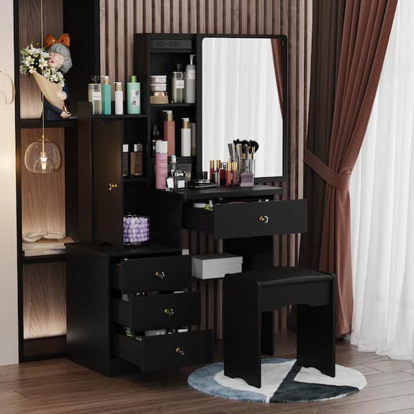 ✓ Tracy Wood/Mirror Storage Vanity Dresser w/9 Drawers & Stool