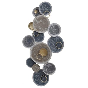 Nobu Metal Layered Hammered Circles Unframed Abstract Tones of Metallic Gold and Silver Art Print 23 in. x 47 in.