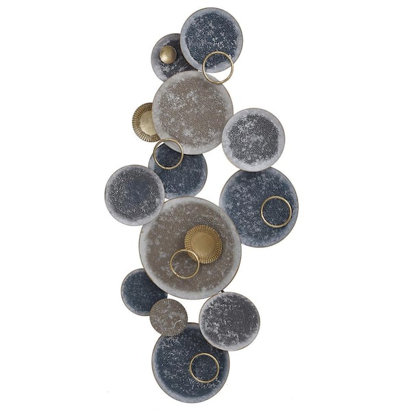 StyleCraft Nobu Metal Layered Hammered Circles Unframed Abstract Tones of Metallic Gold and Silver Art Print 23 in. x 47 in.