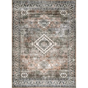 Bowie Machine Washable Tribal Pattern Rust 6 ft. x 9 ft. Area Rug