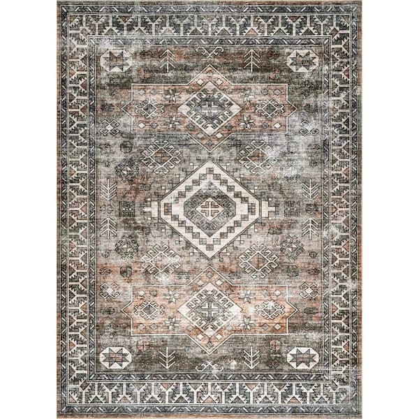 nuLOOM Bowie Machine Washable Tribal Pattern Rust 6 ft. x 6 ft. Square Rug