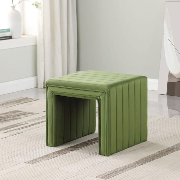Homepop Green Velvet Channel Decorative Ottoman
