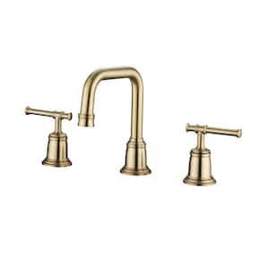 8 in. Widespread Double Handle Bathroom Sink Faucet with Pop-up Drain Kit Brass 3 Holes Vanity Faucets in Brushed Gold