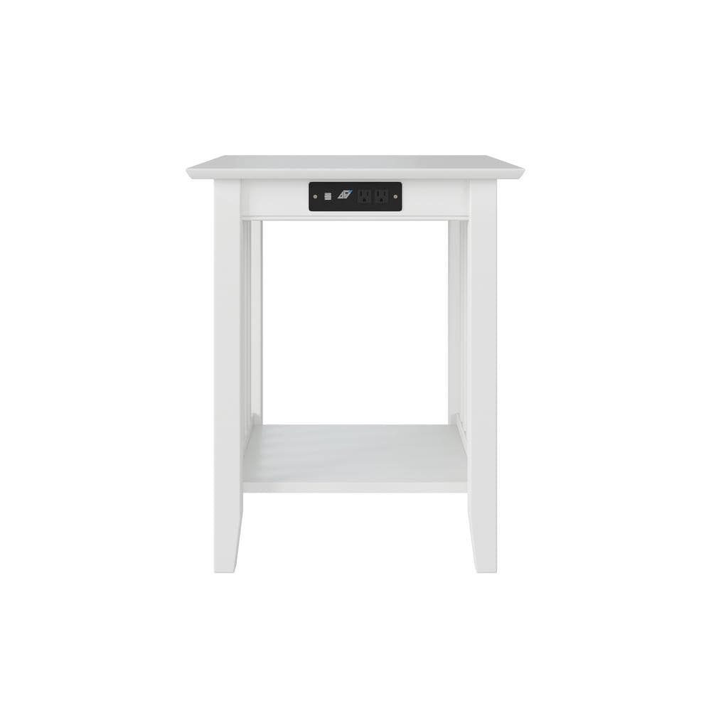 White Solid Hardwood Mission Printer Stand with Charger