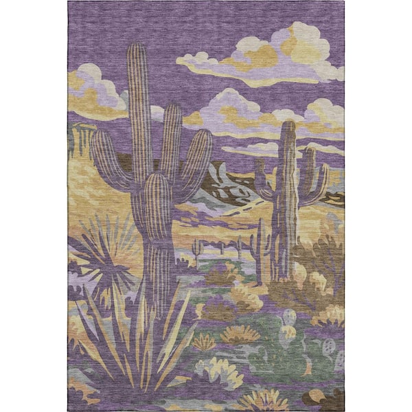 Mayfield Premium Machine Washable Abstract AMF2496 Purple 8 ft. x 10 ft. Area Rug