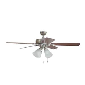 Twist N Click 52 in. Indoor Brushed Polished Nickel Dual Mount Finish Ceiling Fan with 4-Light Frosted Glass Light Kit