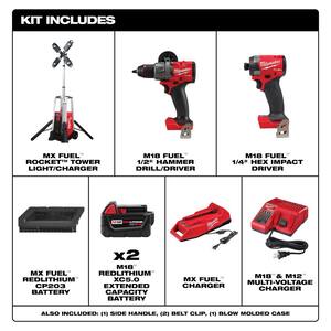MX FUEL ROCKET Tower Light/Charger Kit with M18 FUEL Hammer Drill and Impact Driver Combo Kit (2-Tool)