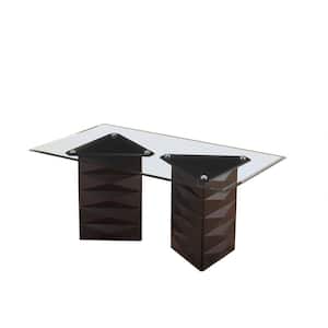 71 in. W Cappuccino Finish, Glass Top Base Type Double Pedestal, Dining Table Capacity Seats 4