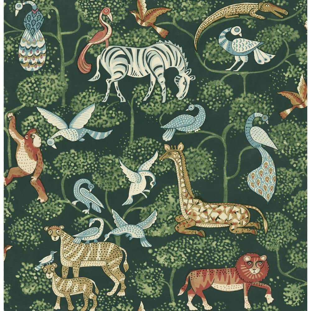 Rigby Green Jungle Animals Non-Woven Wallpaper