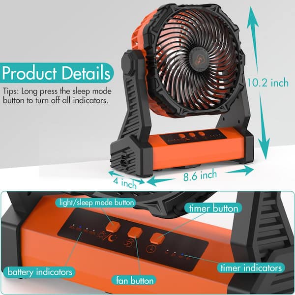 10000Mah Rechargeable Portable Camping Fan with Light - 8