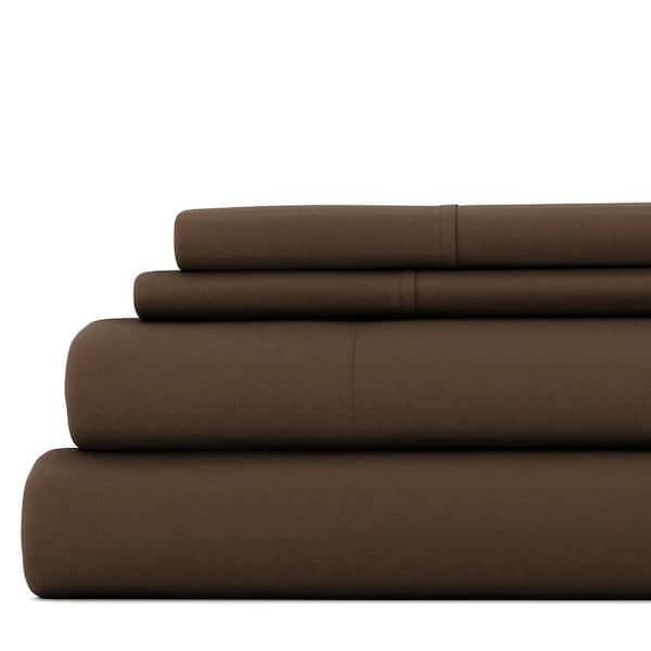 Becky Cameron 4-Piece Chocolate Solid Microfiber Queen Sheet Set