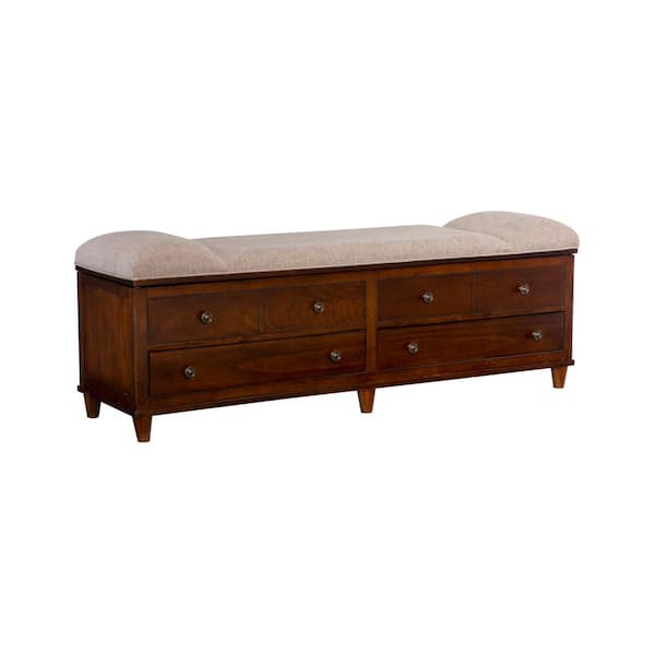 Powell Company Rangeley Brown Upholstered Storage Bench with Two Drawers
