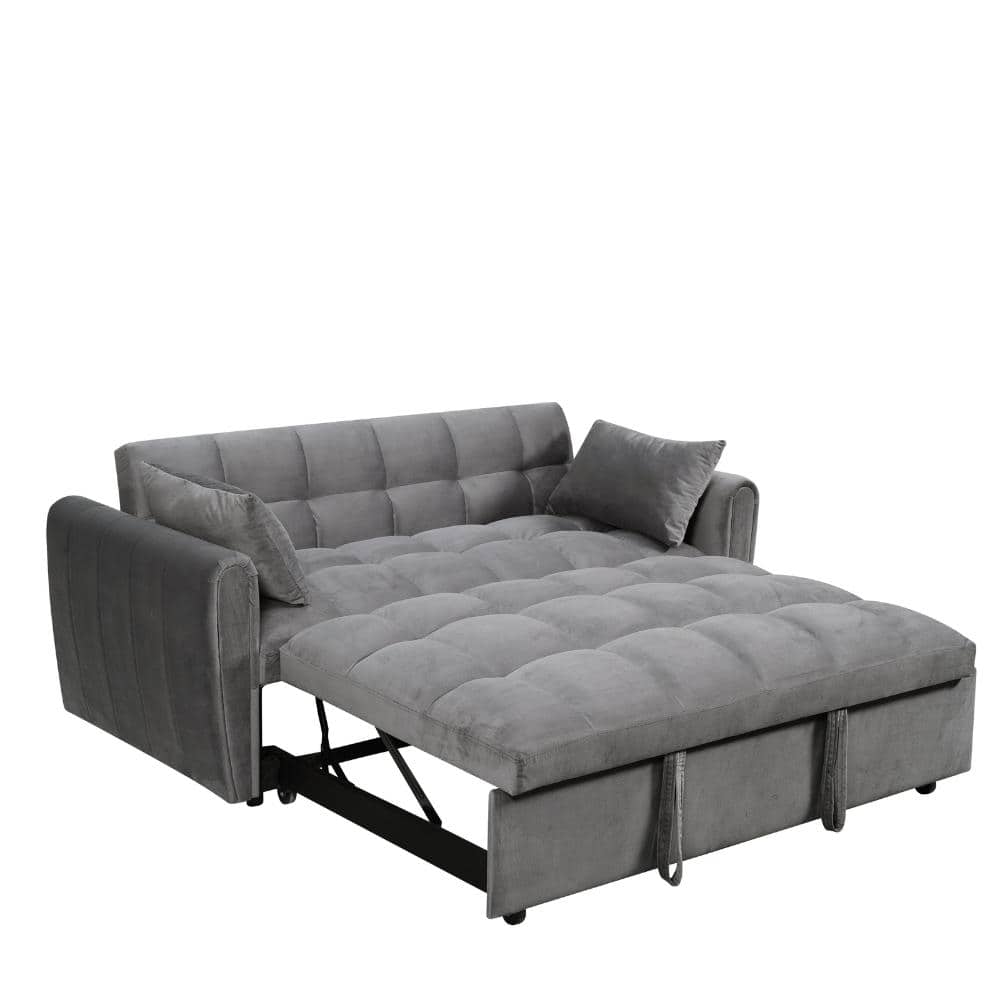 65 in. Dark Gray Velvet Twin Size Sofa Bed with Adjustable Back durable construction easy to install