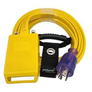 25 ft. 10/4 30 Amp 125-Volt L14-30 to 4 x 5-20R/5-15R with (2) Circuit Breakers Flat Generator Extension Cord,Yellow