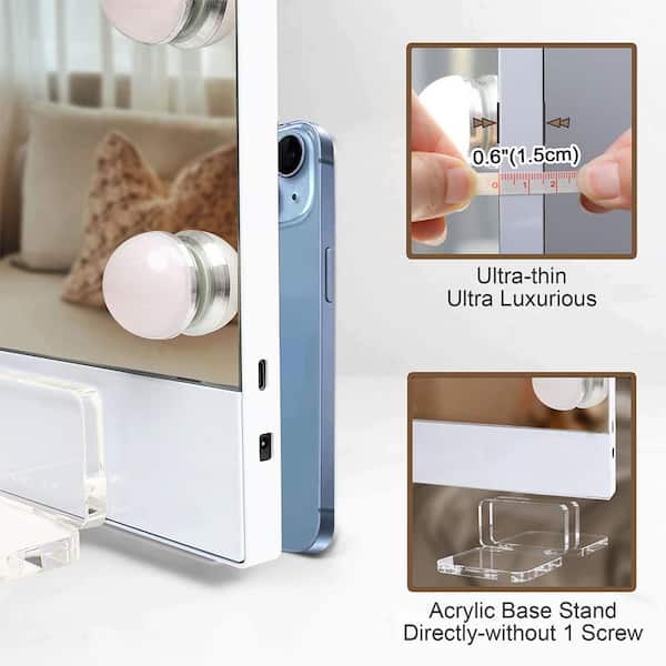 31.5 in x 22.8 in White Selfie Remote Control Vanity Mirror with Light, 18 LED Light Ultra-Thin Large Tabletop Vanity