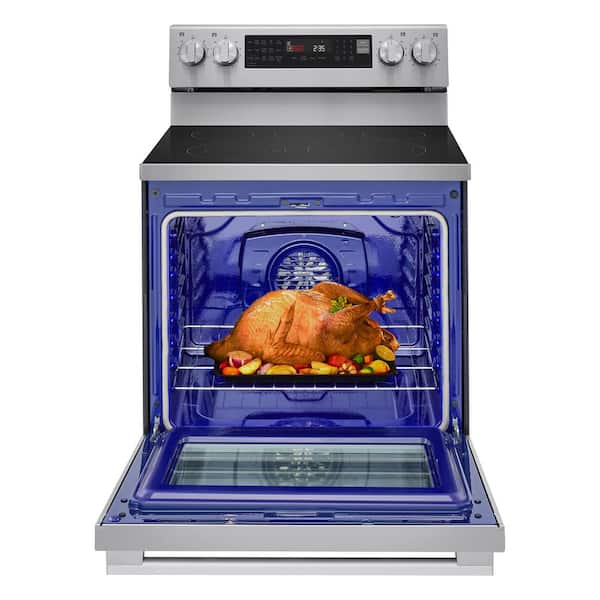 30 in., 6.3 cu. ft. Smart Wi-Fi True Convection Insta View 5-Burner Electric Oven w/ Air Fry Printproof Stainless Steel