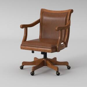 Renee Brown Bonded Leather Upholstered Swivel Office Task Chair with Wood Base