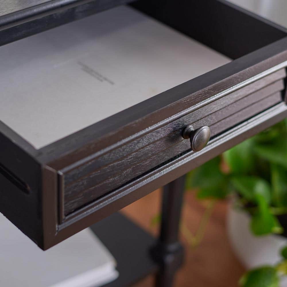 Black Wood Rectangular Accent Table with Storage Drawer