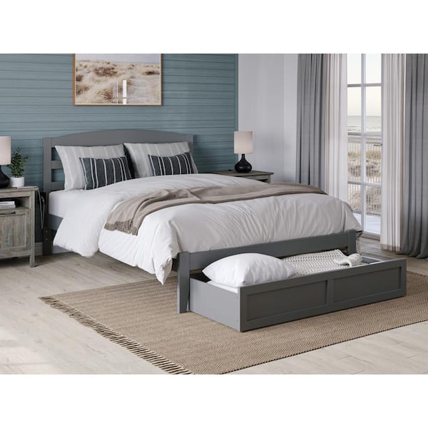 AFI Warren 60-1/4 in. W Grey Queen Solid Wood Frame with Foot Drawer and Attachable USB Device Charger Platform Bed