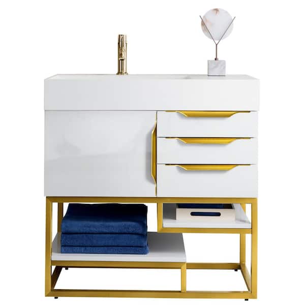 Columbia 35.5 in. W x 18.8 in. D x 36.0 in. H Single Bath Vanity Cabinet without Top in Glossy White