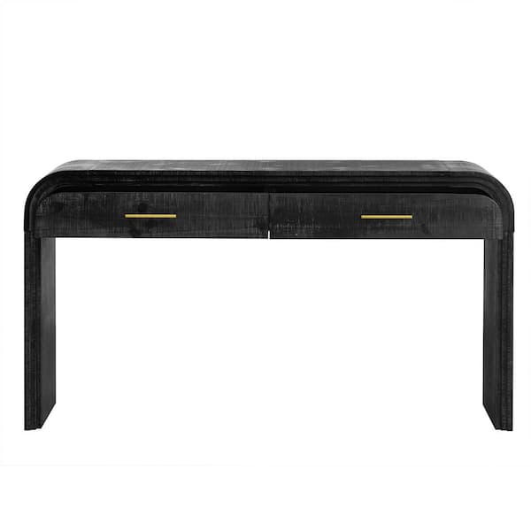 Unbranded 59.05 in. W x 15.7 in. D x 32.7 in. H Antique Black Linen Cabinet Console Table with Open Style, 2-Top Drawers
