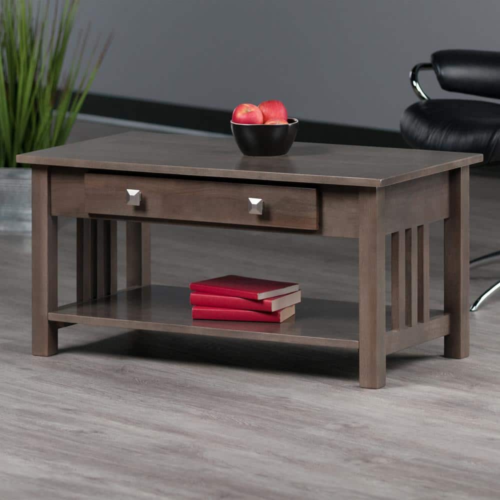 Transitional Oyster Gray Rectangular Coffee Table with Storage