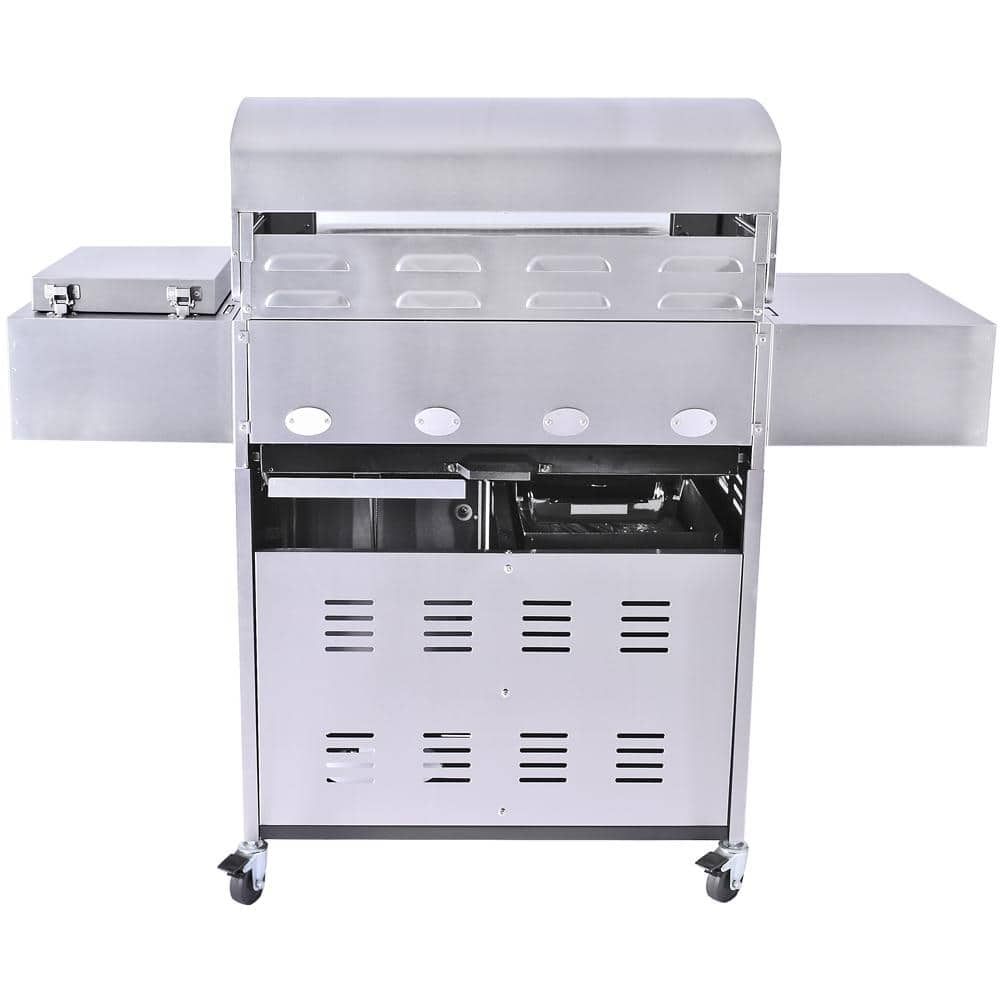 Stainless Steel 4-Burner Gas Grill with Side Burner