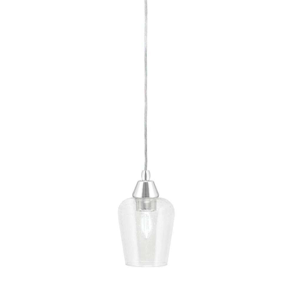 Bryson 7 in. 1-Light Chrome Cord Pendant Light with 5 in. Clear Bubble Glas
