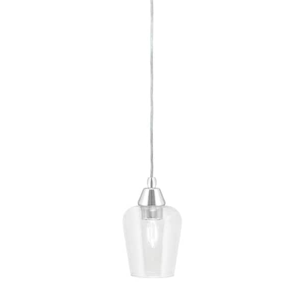 Unbranded Bryson 7 in. 1-Light Chrome Cord Pendant Light with 5 in. Clear Bubble Glass Shade, no bulb included