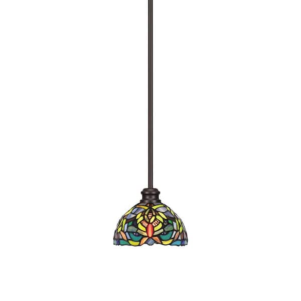 Unbranded Albany 60-Watt 1-Light Espresso Shaded Pendant Light with Kaleidoscope Art Glass Shade, No Bulbs Included