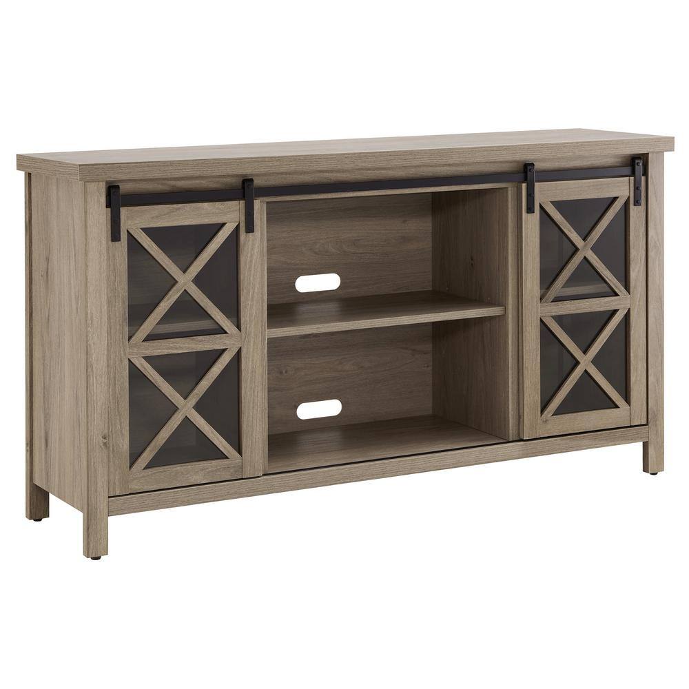 Clementine 70-inch Transitional Gray Metal TV Stand with Sliding Barn Doors