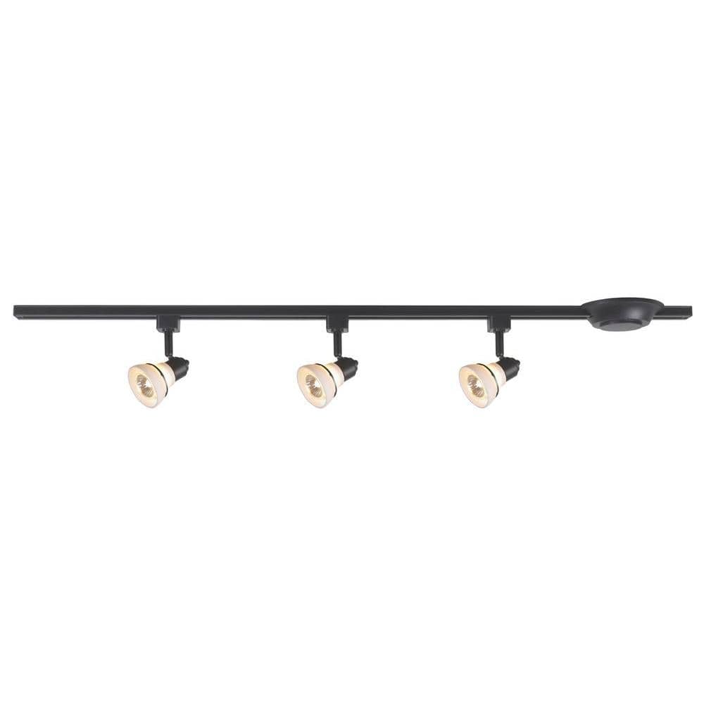3-Light Black Glass Linear Track Lighting Kit