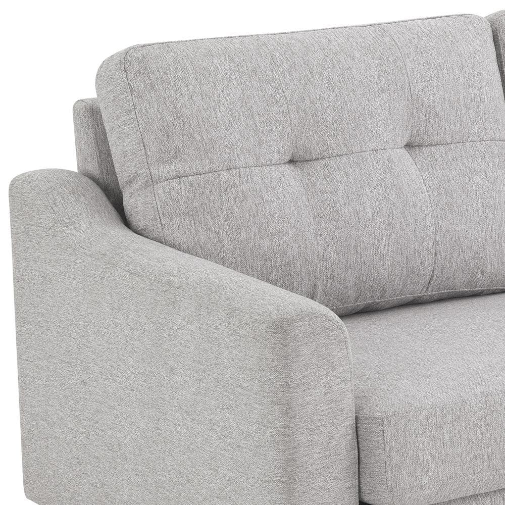 Light Gray Tufted Fabric Loveseat with Ottoman and Wood Legs