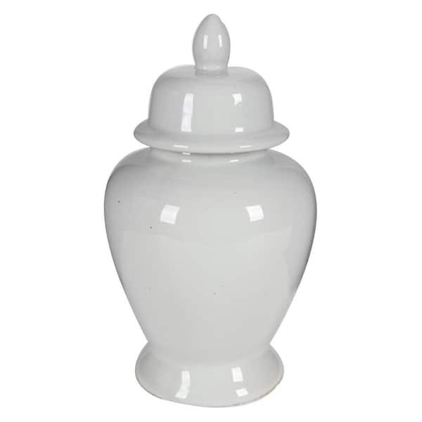 Benzara Decorative White Porcelain Decorative Ginger Jar with Lidded Top
