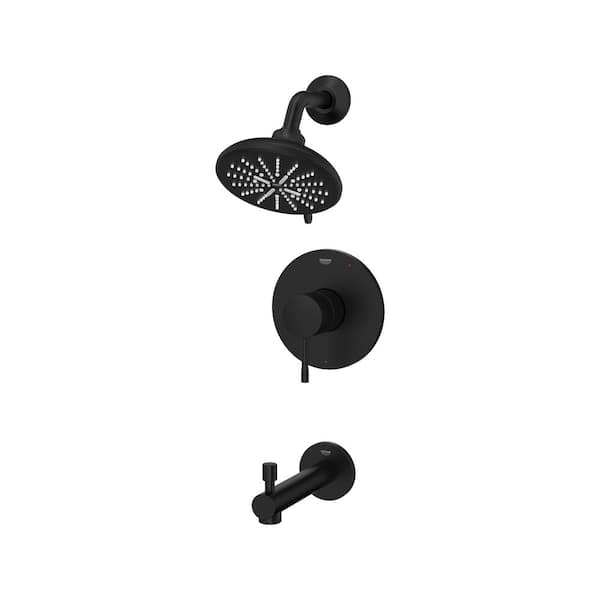 GROHE Essence 1-Handle Wall Mount Tub and Shower Trim Kit in Matte Black with Tub Spouts - 1.75 GPM (Valve Not Included)