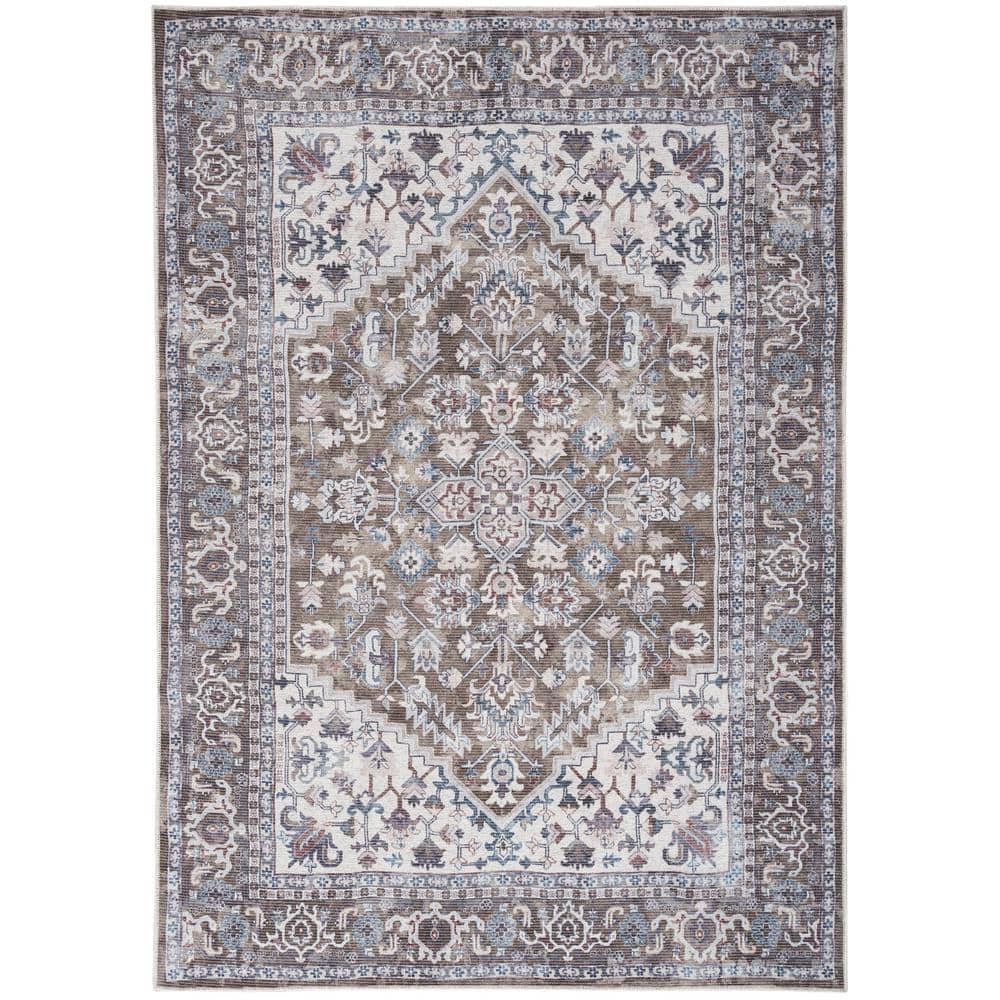 Machine Washable Series 1 Olive Ivory 8 ft. x 10 ft. Distressed Traditional