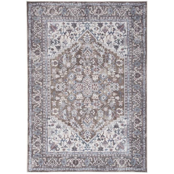Unbranded Machine Washable Series 1 Olive Ivory 8 ft. x 10 ft. Distressed Traditional Area Rug