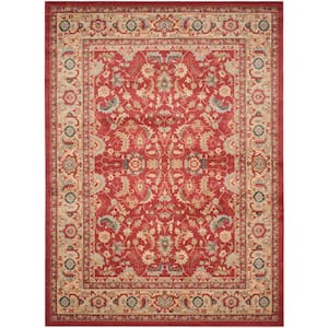 Mahal Red/Natural 10 ft. x 14 ft. Border Floral Area Rug