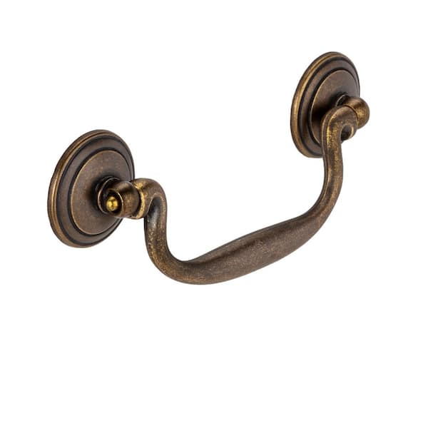 Furniture Hardware 4 in. (102 mm) Center-to-Center Antique Brass Bail Drawer Pull