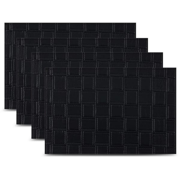 Bostonian 18 in" x 12 in" Black Reversible Vegan Leather Wipe Clean Placemat Set of 4