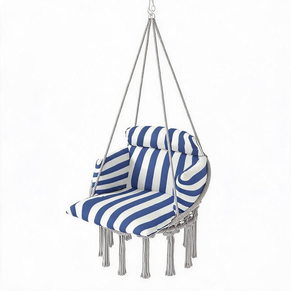1-Person Cream White Steel Metal Patio Swing with Cushion for Indoor and Outdoor Boho Relaxation