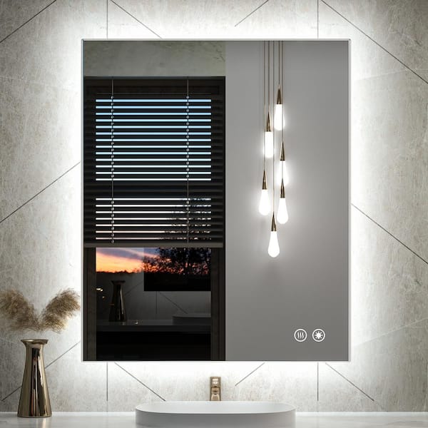 KeonJinn 30 in. W x 36 in. H Rectangular Frameless LED Light Anti-Fog Wall Bathroom Vanity Mirror with Backlit