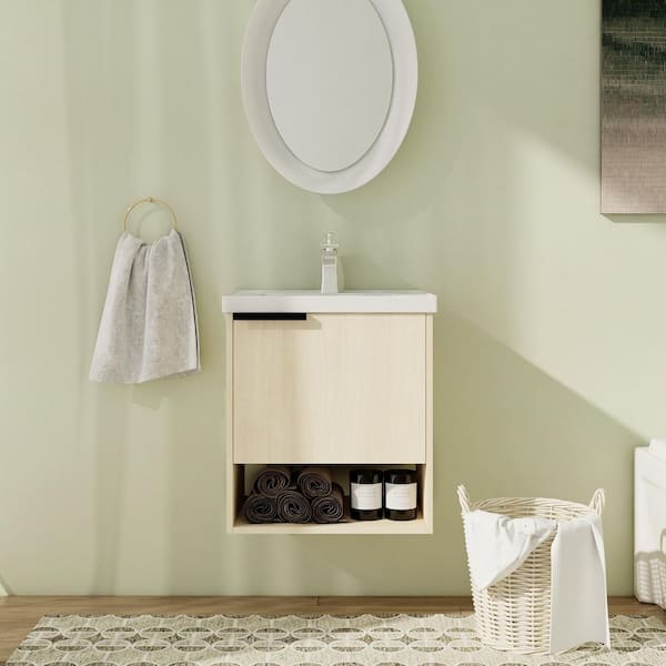 20 in. Wall-Mounted Single Light Oak Bath Vanity with White Ceramic Vanity Top Assembled