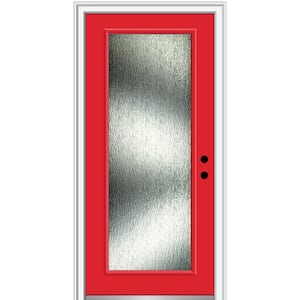 Rain Glass 32 in. x 80 in. Left-Hand Inswing Full Lite Painted Red Saffron Prehung Front Door on 4-9/16 in. Frame