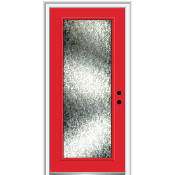 MMI DOOR Rain Glass 36 in. x 80 in. Left-Hand Inswing Full Lite Painted Red Saffron Prehung Front Door on 4-9/16 in. Frame