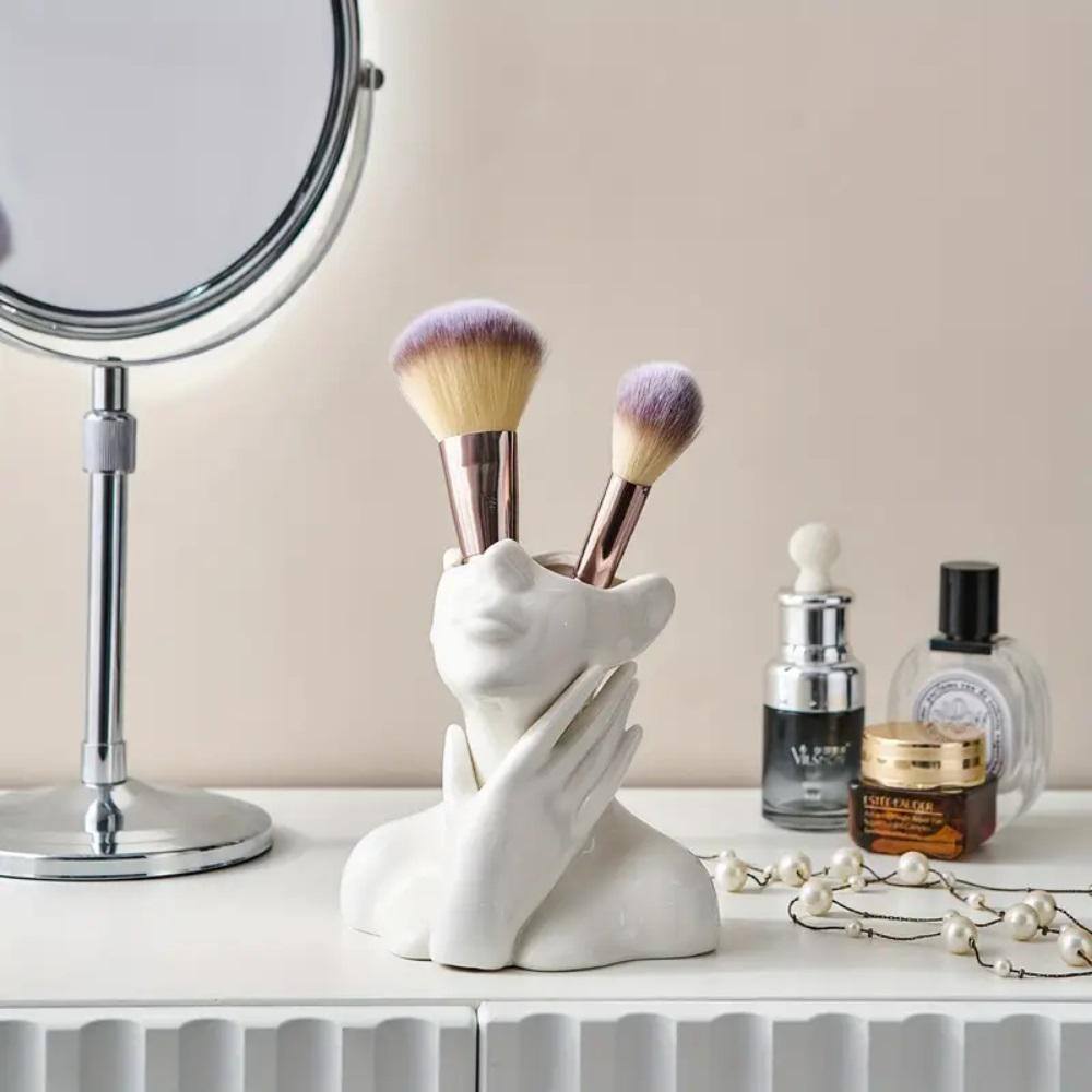 White Ceramic Face Bud Vase for Table Decor