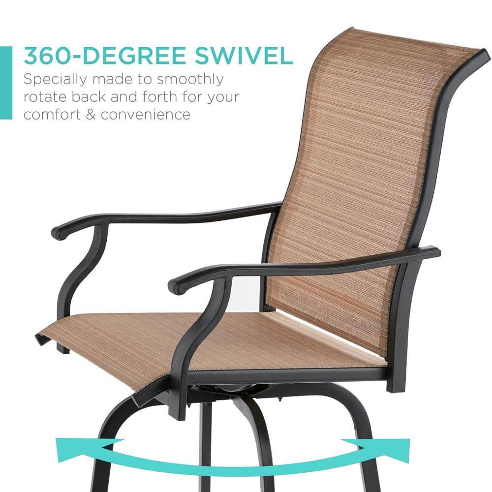 Tan Outdoor Swivel Bar Stools with Mesh and Steel Frame