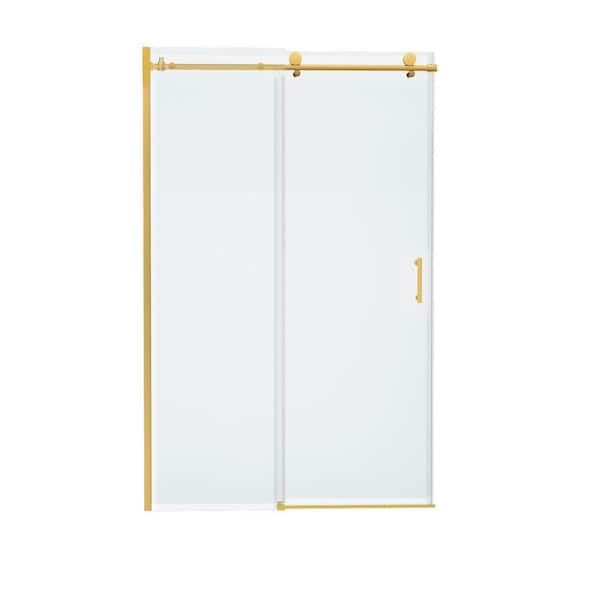 48 in. W x 76 in. H Single Sliding Frameless Shower Door/Enclosure in Gold with Clear Glass